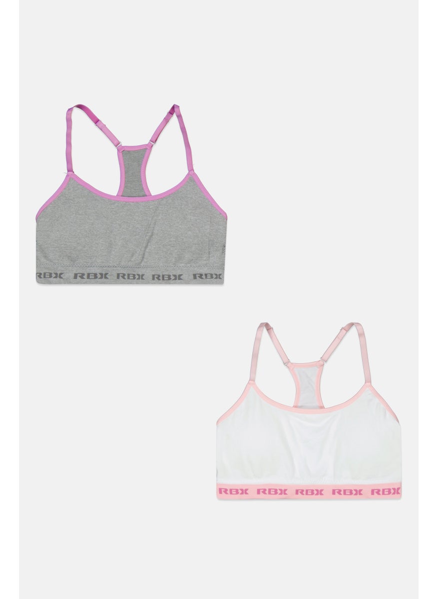 RBX Kids Girl 2 Pack Lightly Padded Seamless Sportswear Bra, Grey  - Image 1