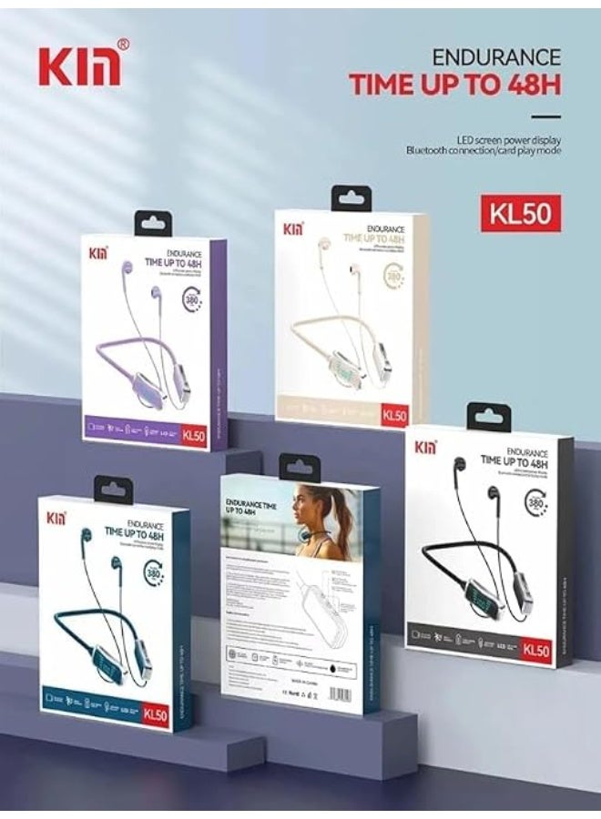 Kin KL50 Bluetooth Neckband Earphones, 48 Hours Playtime, LED Display, TF Card Support Black - Image 4
