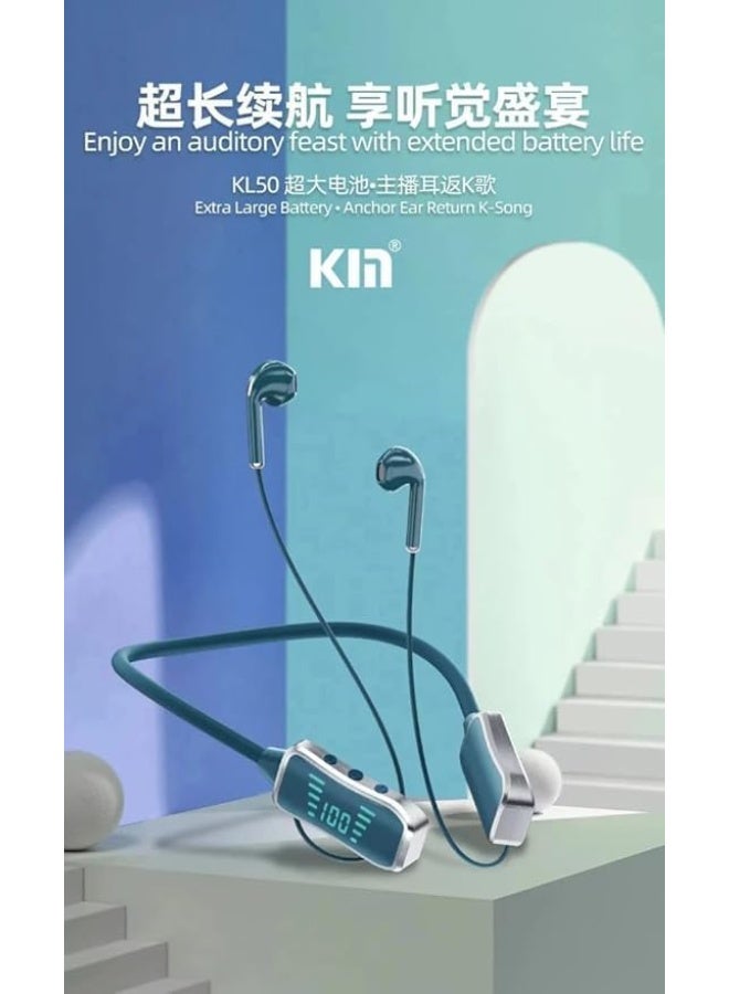 Kin KL50 Bluetooth Neckband Earphones, 48 Hours Playtime, LED Display, TF Card Support Black - Image 2