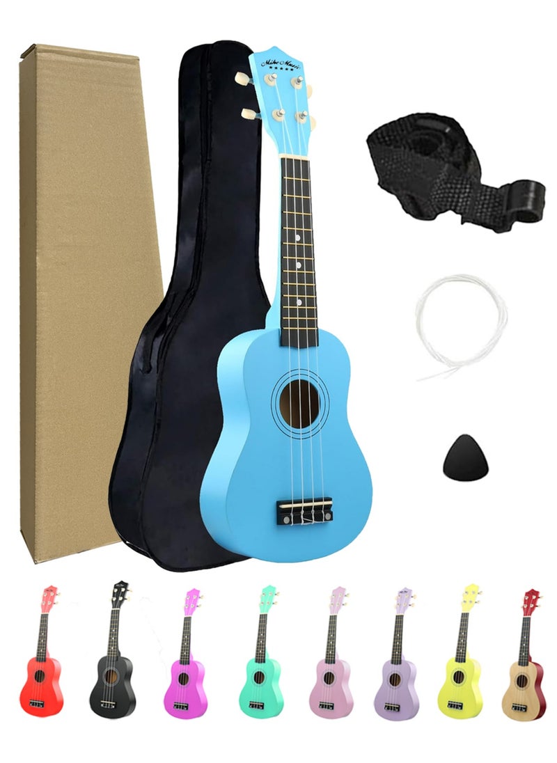 Mike Music 21inch ukulele with Bag, Strap, Pick, and Extra Strings (Blue)  - Image 1
