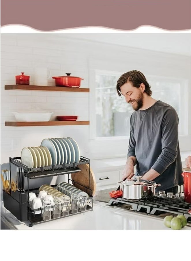 Beauenty Drain rack 2 layers large capacity with removable cutting board rack cutlery rack cup rack suitable for large kitchen dish drying rack - Image 1