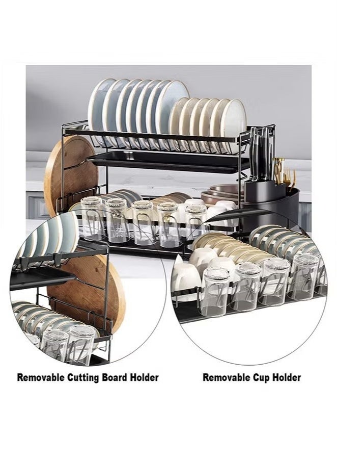 Beauenty Drain rack 2 layers large capacity with removable cutting board rack cutlery rack cup rack suitable for large kitchen dish drying rack - Image 3