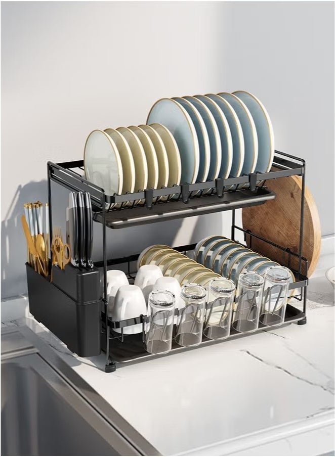 Beauenty Drain rack 2 layers large capacity with removable cutting board rack cutlery rack cup rack suitable for large kitchen dish drying rack - Image 2