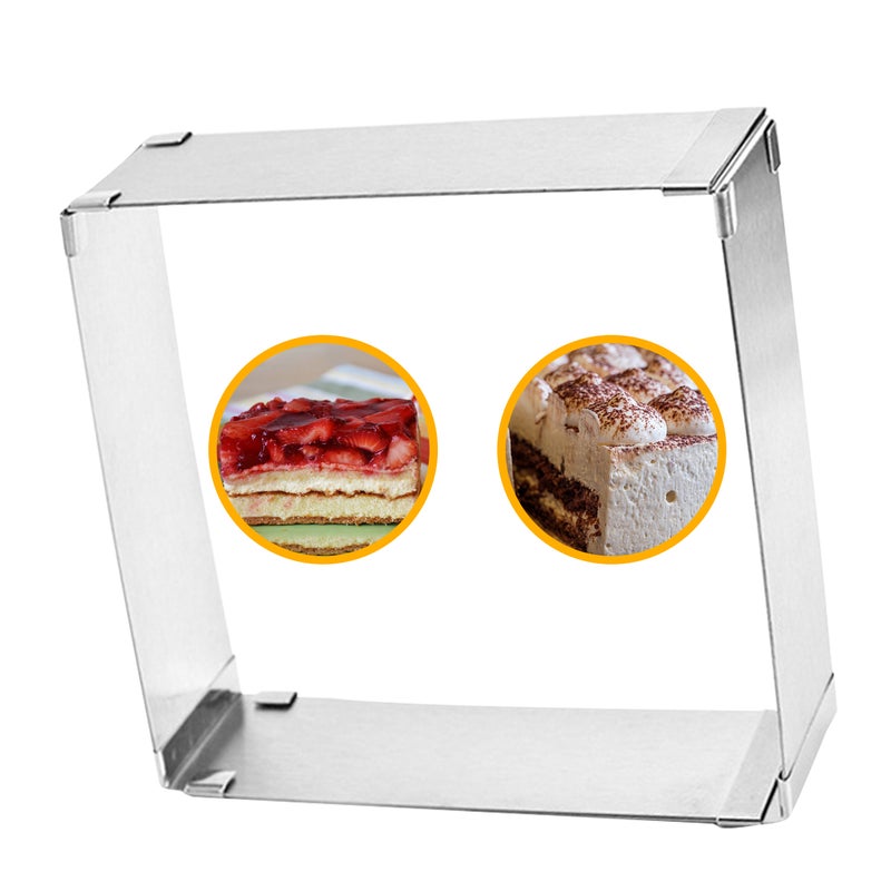 Cake Stainless Steel Adjustable Cake Ring Square Shaped Mousse Cake Cutter Baking Pastry Baking Tool for Birthday Cake Party Dessert Restaurant Kitchen Gadgets Dishwasher Safe - Image 1