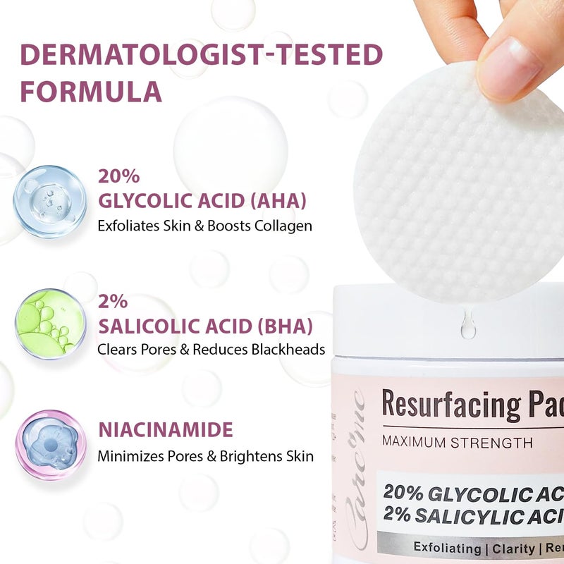 Care Me Glycolic Acid 20% & Salicylic Acid 2% Face Exfoliating Pads (50 Count)- Facial Peel Pads for Anti-Aging, Cleansing, Resurfacing, Brightening, Blemish Control, Revealing Clear, Glowing, Youthful Skin - Image 3
