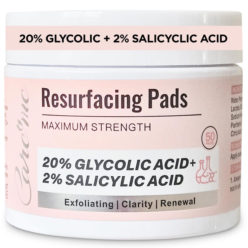 Care Me Glycolic Acid 20% & Salicylic Acid 2% Face Exfoliating Pads (50 Count)- Facial Peel Pads for Anti-Aging, Cleansing, Resurfacing, Brightening, Blemish Control, Revealing Clear, Glowing, Youthful Skin - Image 1