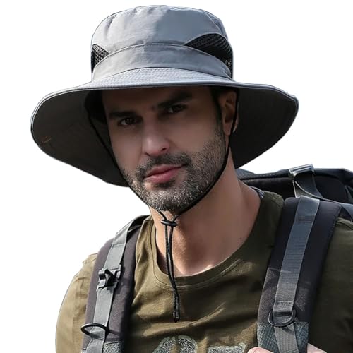 Massmot Men Polyester Sun Hat, Wide Brim Summer Protection Cap, Round , Beach Fishing Hat for Hiking, Gardning, Travel (Light Grey), Free Size - Image 1