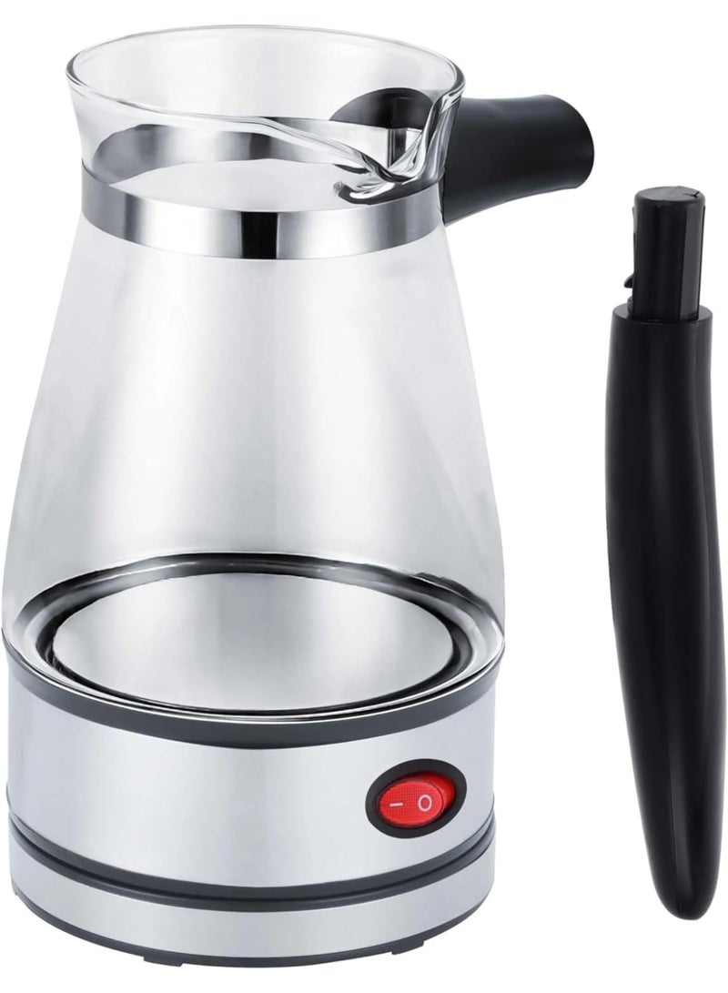 DENX Electric Coffee Maker DX3418 – 500ml Turkish Coffee Pot with 600W Heating, Stainless Steel Base, Glass Pot, Ergonomic Handle, Modern Design, Black & Clear Coffee Jug for Home & Office - Image 3