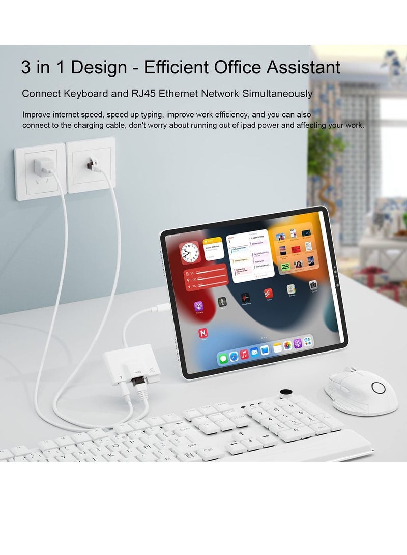 RJ45 Ethernet Adapter, OTG Charging Port 3-In-1 USB Wired Adapter for iPhone, Ipad Camera High-Speed Reader Cable Converter Hub  - Image 4
