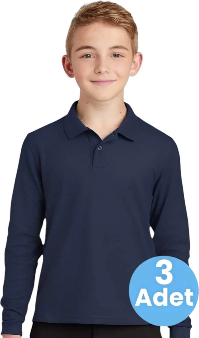 Tezzgelsin 3-Piece Boy Long Sleeve Cotton Polo Neck T-Shirt Daily and School Uniform School T-Shirt