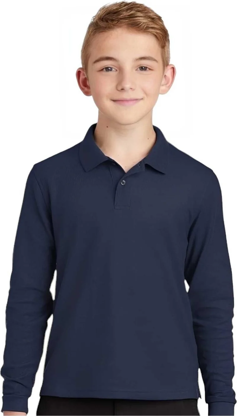 Tezzgelsin 3-Piece Boy Long Sleeve Cotton Polo Neck T-Shirt Daily and School Uniform School T-Shirt
