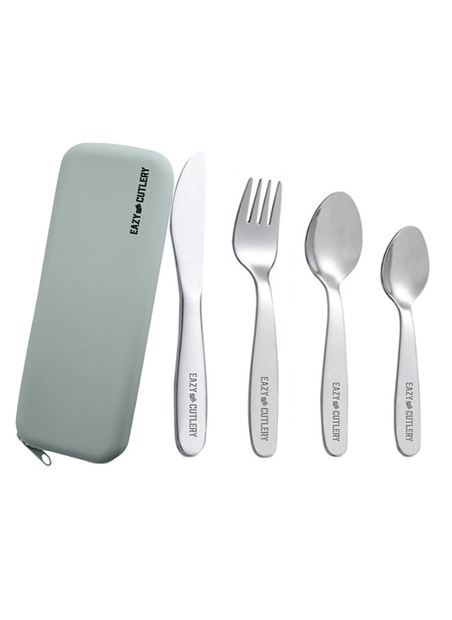 Eazy Kids Set Of 4 Cutlery With Silicone Pouch - Spoon, Fork, Knife And Tea Spoon  - Image 1