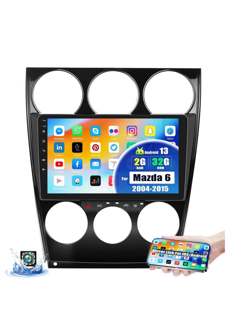 [2+32G] Android 13 Car Stereo for Mazda 6 2004-2015,9 Inch Touchscreen Car Radio Android Head Unit with Mirror Link GPS Navigation WiFi Bluetooth FM/RDS Radio SWC Dual USB/AUX-in+Backup Camera - Image 1