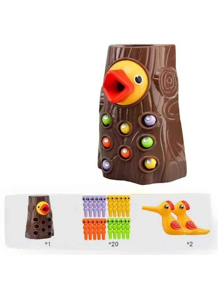 AROAQ Toddler Toy Game Set, Bird Catch And Feed Game, Safe And Durable Montessori Educational Toys, Portable Magnetic Bird Caterpillars Toy Set For Baby Boy Girl, (Brown Set D)  - Image 1