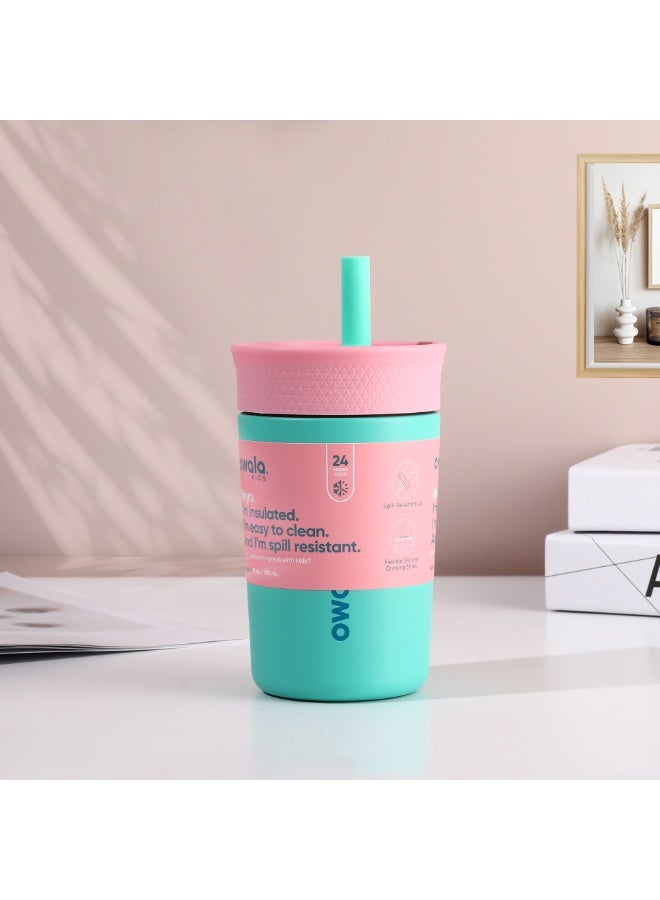 Owala Kids Insulated Stainless Steel Tumbler 12oz with Straw, Leakproof Silicone Sleeve Cup Portable Sport Water Bottle for Children (Pink and Teal) - Image 1
