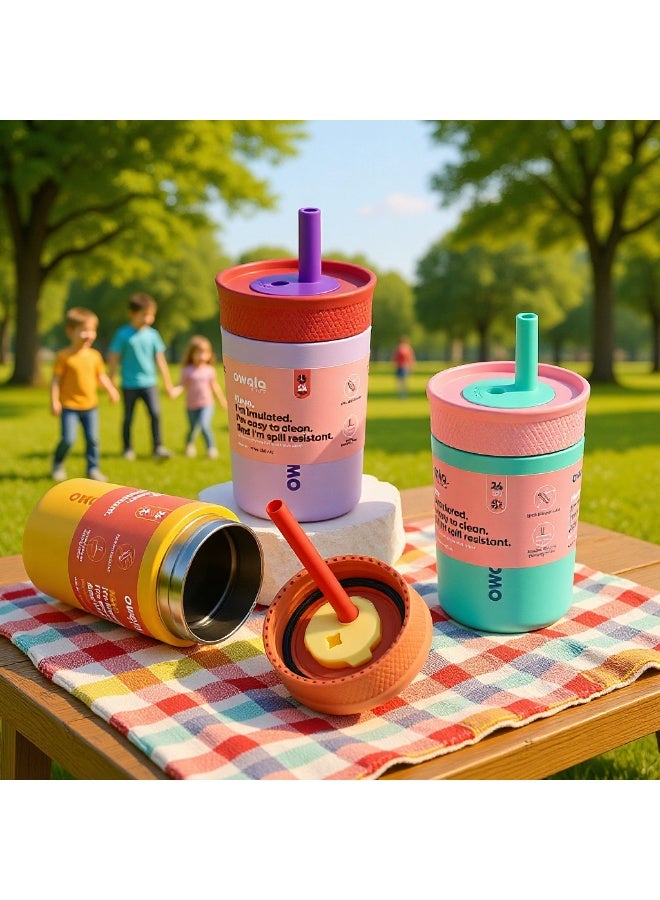 Owala Kids Insulated Stainless Steel Tumbler 12oz with Straw, Leakproof Silicone Sleeve Cup Portable Sport Water Bottle for Children (Pink and Teal) - Image 3