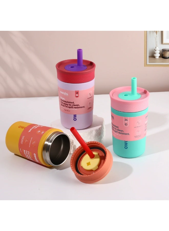 Owala Kids Insulated Stainless Steel Tumbler 12oz with Straw, Leakproof Silicone Sleeve Cup Portable Sport Water Bottle for Children (Pink and Teal) - Image 4