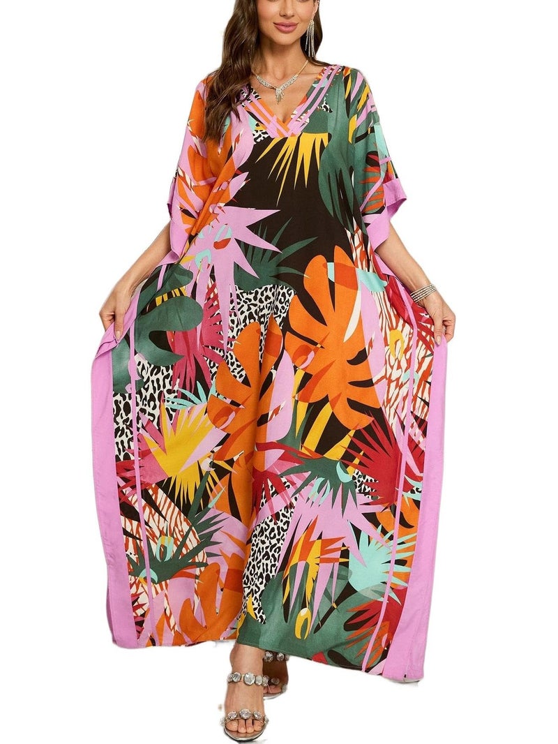 KECVOT Kaftan Dresses for Women V Neck Batwing Sleeve Plus Size Caftans Swimwear Coverups Maxi Beach Dresses - Image 1