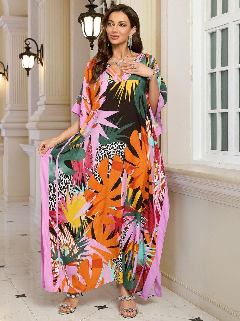 KECVOT Kaftan Dresses for Women V Neck Batwing Sleeve Plus Size Caftans Swimwear Coverups Maxi Beach Dresses - Image 2