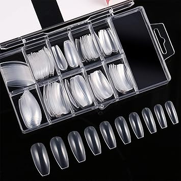 Bememo 120 Pieces Acrylic Nail Tips Fake Coffin Nail Full Cover Ballerina Shape Nails 10 Sizes Women Artificial False Nail in Clear Box Clear - Image 1