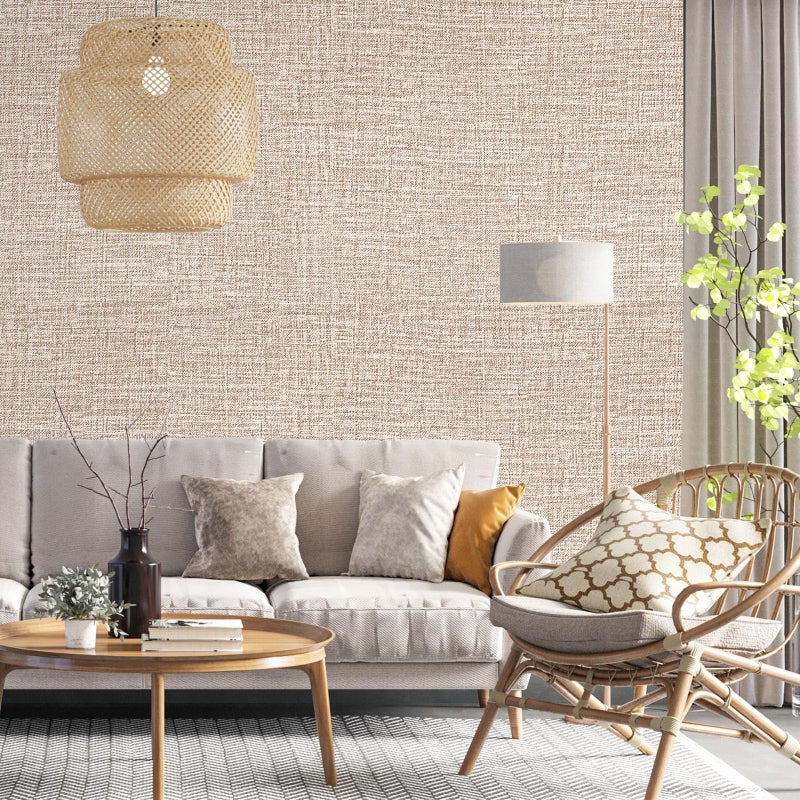 Uooar Khaki Grasscloth Peel and Stick Wallpaper 17.3"x120" Faux Linen Textured Contact Paper Removable Self Adhesive Vinyl Wallpaper for Bedroom Bathroom Kitchen Cabinets - Image 5