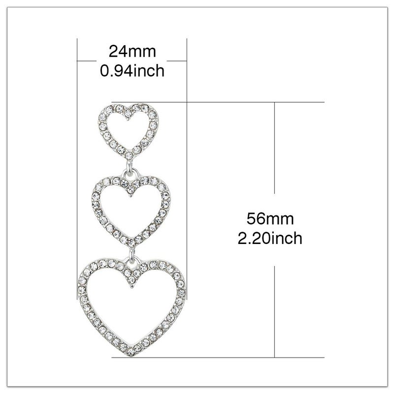 RareLove Bling CZ Crystal Interlocking Three Heart Hollow Dangle Stud Piercing Earrings For Women Silver Plated Alloy Valentines Gift For Her - Image 2