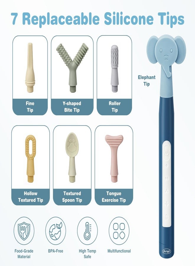 Joyreal Rechargeable SensoryBuzz Oral Motor Vibration Kit with 7 Textured Silicone Heads - 4 Modes Vibrating Teether Autism Sensory Products for Speech Therapy, Stimulate Self Feeding, Sensory Needs - Image 3