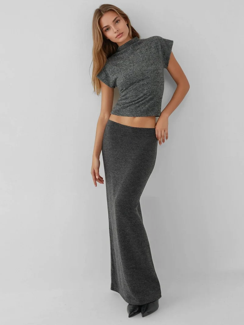 Hiccup Grey Textured Crew Neck Sleeveless Top for Women | Best Price UAE