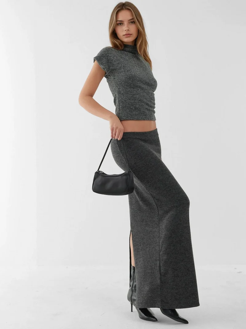 Hiccup Grey Textured Crew Neck Sleeveless Top for Women | Best Price UAE