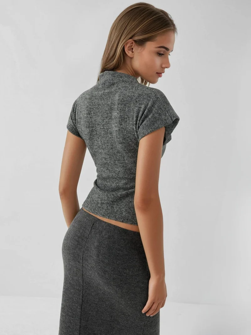 Hiccup Grey Textured Crew Neck Sleeveless Top for Women | Best Price UAE