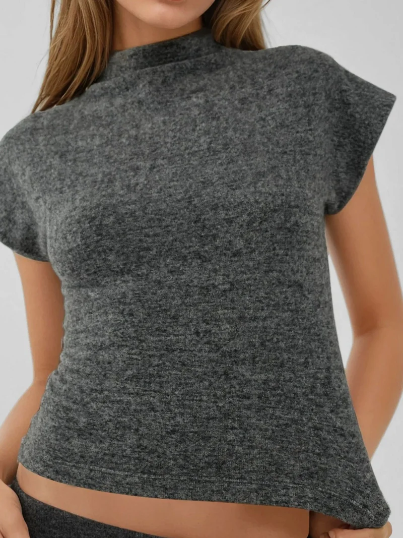 Hiccup Grey Textured Crew Neck Sleeveless Top for Women | Best Price UAE