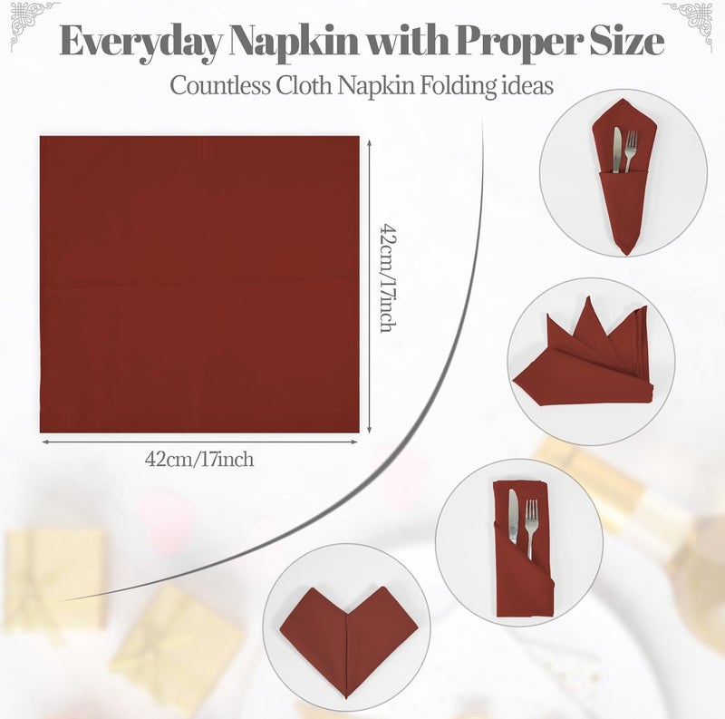 PLOYMONO Burnt Orange Heavy Duty Cloth Napkins-17 x 17 Inch Solid Washable Polyester Dinner Napkins - Set of 8 Napkins with Hemmed Edges-Great for Party, Fall Festival, Autumn, Halloween, Thanksgiving - Image 5