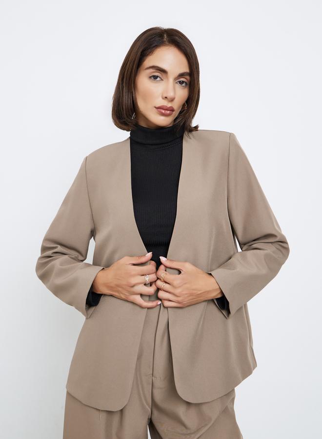 Styli Brown Front Open Blazer and Trousers Co-ords - Image 2