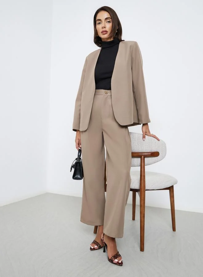 ستايلي طقم بليزر بني مفتوح من الأمام مع بنطال