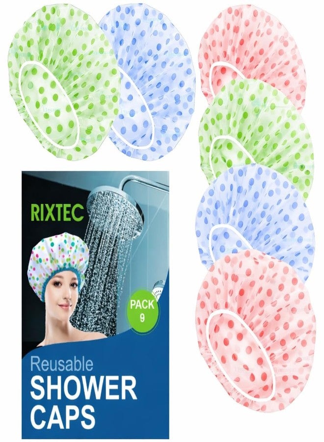 RIXTEC Pack of 09 Shower Cap for Women, Reusable Waterproof Elastic Eva Free-Size Bathroom Shower Caps - For Homes, Spas, Salons, Hair Treatment, Beauty Parlors (Multi-design & Multicolored &) - Image 1