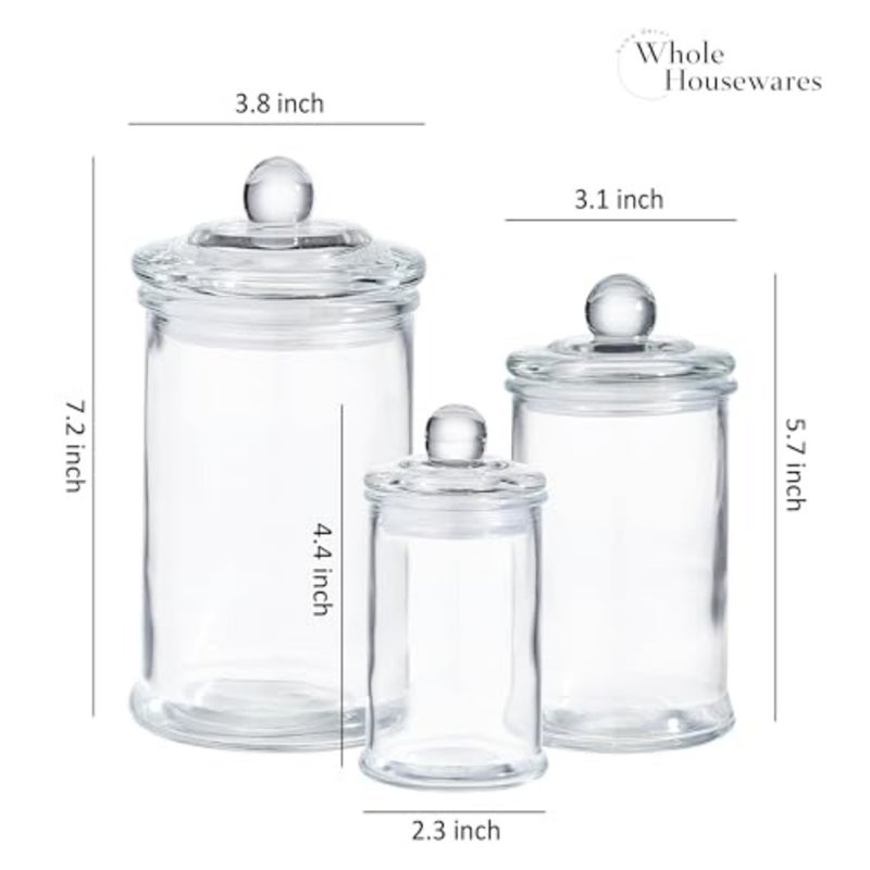 Set of 3 Bathroom Canisters - Storage Container Jars - Premium Glass Apothecary Jars with Lids - Small Glass Jars for Kitchen or Bathroom Storage - Decorative Crystal Containers - Image 3