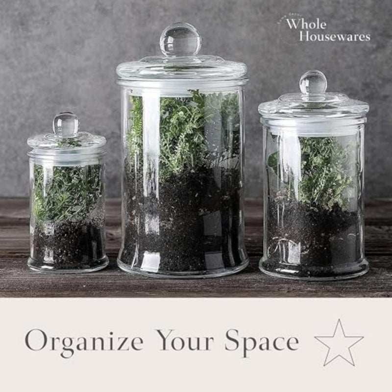 Set of 3 Bathroom Canisters - Storage Container Jars - Premium Glass Apothecary Jars with Lids - Small Glass Jars for Kitchen or Bathroom Storage - Decorative Crystal Containers - Image 5