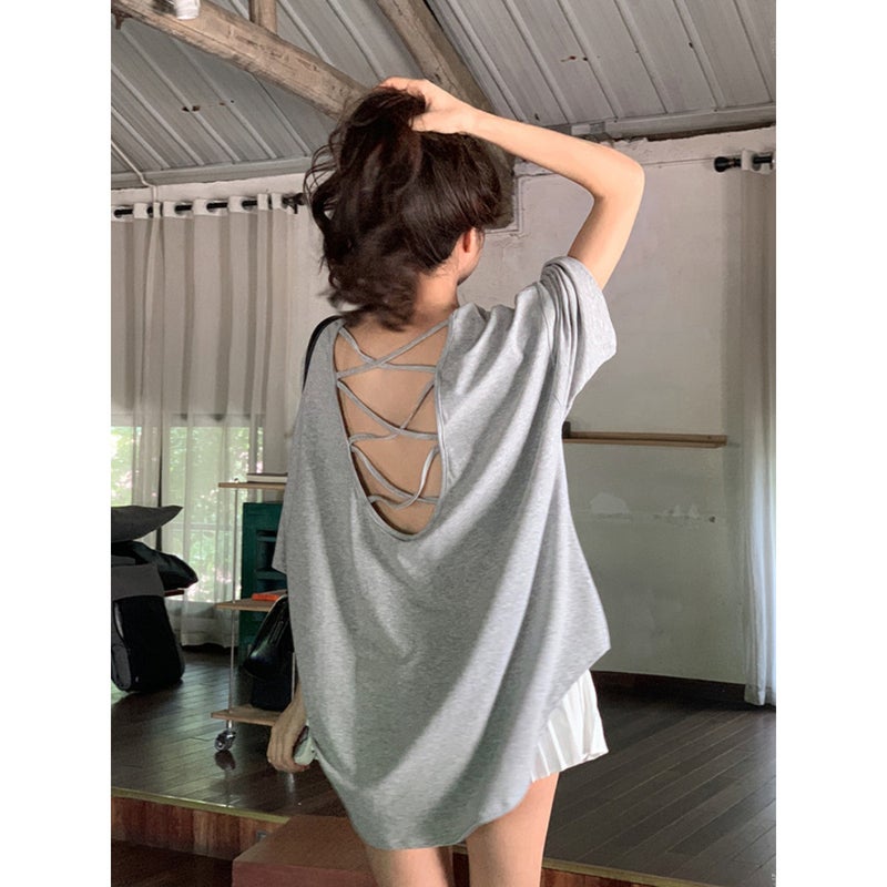 French Pure Desire Discreet Backless Short-Sleeved T-Shirt For Women Summer Style Lazy Style Casual Top Trend - Image 4