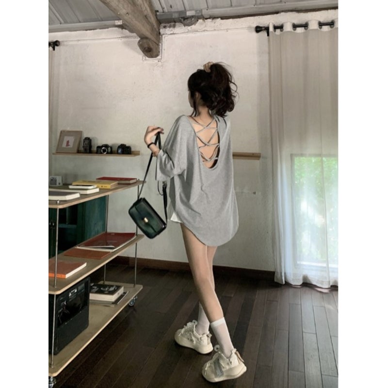 French Pure Desire Discreet Backless Short-Sleeved T-Shirt For Women Summer Style Lazy Style Casual Top Trend - Image 2