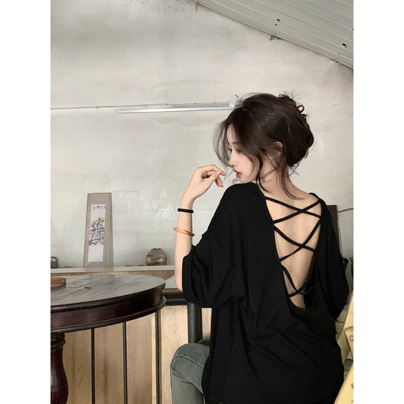 French Pure Desire Discreet Backless Short-Sleeved T-Shirt For Women Summer Style Lazy Style Casual Top Trend - Image 5