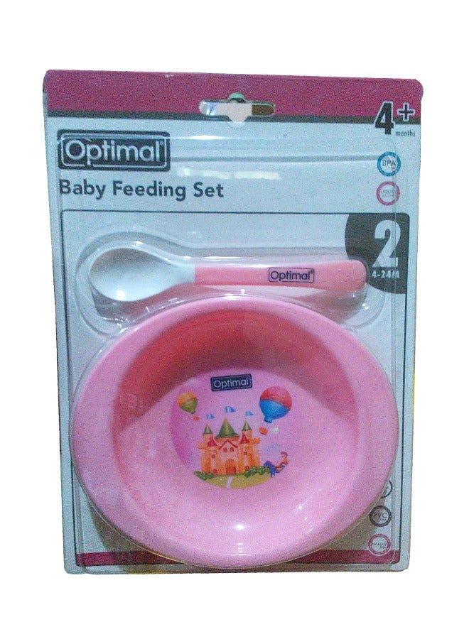 Optimal Feeding Plate With Silicone Tip Spoon, 4M+, Pink