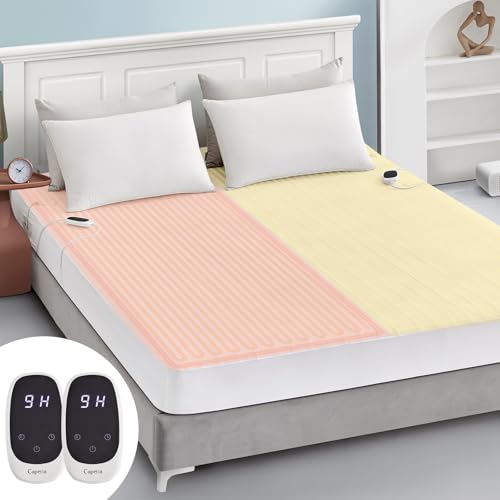Caperia Heated Mattress Pad Queen Size Electric Mattress Dual Controller Bed Warmer 9 Heat Settings, 1-12 Hours Auto Off Memory Function Deep Pocket, Fast Heating, Machine Washable Queen 60"x80" - Image 1