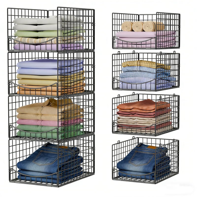 JKsmart 4-Tier Stackable Closet Organizerï¼ŒExtra Large Clothing Cupboard Organizer System Clothes Storage Shelf- Closet Wardrobe Storage Bins for Jeans, Pants, Sweaters,Purse,t-Shirt Organization - Image 1