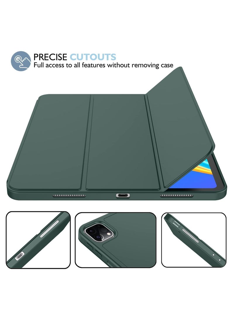 DUSALA iPad Pro 11 Inch Case M4 2024 (5th Generation) with Pencil Holder, [Support Pencil Pro and Pencil (USB-C)], Trifold Stand Smart Case with Soft TPU Back, Auto Wake/Sleep (Pine Green) - Image 4