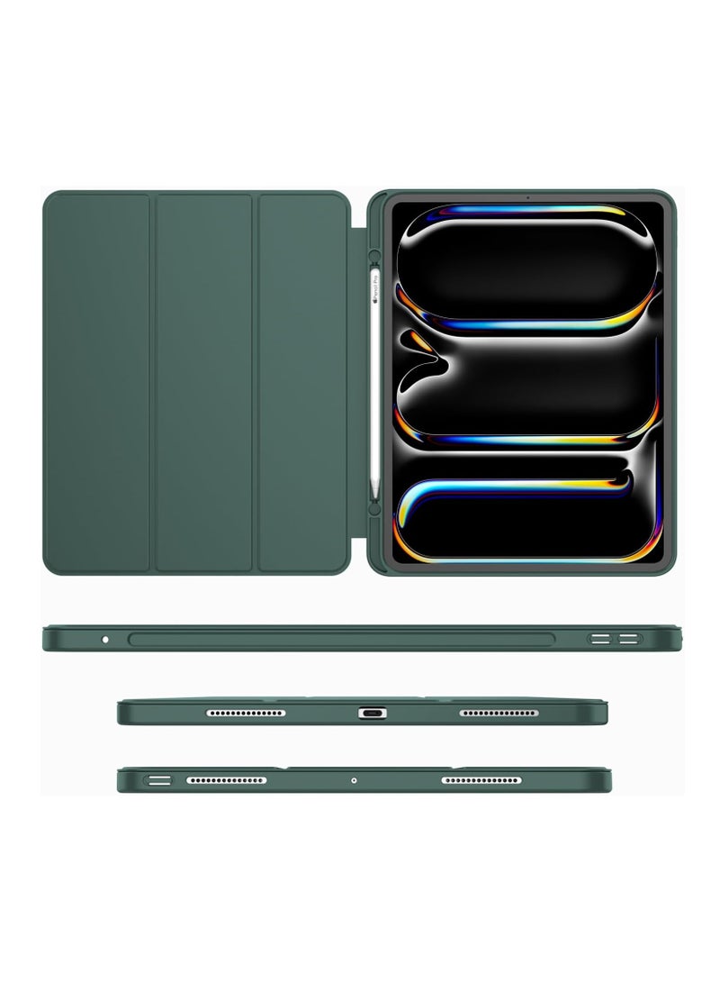 DUSALA iPad Pro 11 Inch Case M4 2024 (5th Generation) with Pencil Holder, [Support Pencil Pro and Pencil (USB-C)], Trifold Stand Smart Case with Soft TPU Back, Auto Wake/Sleep (Pine Green) - Image 2