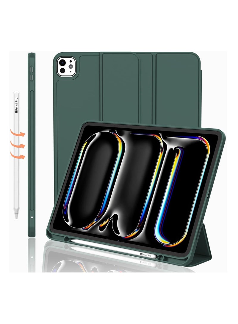 DUSALA iPad Pro 11 Inch Case M4 2024 (5th Generation) with Pencil Holder, [Support Pencil Pro and Pencil (USB-C)], Trifold Stand Smart Case with Soft TPU Back, Auto Wake/Sleep (Pine Green) - Image 1