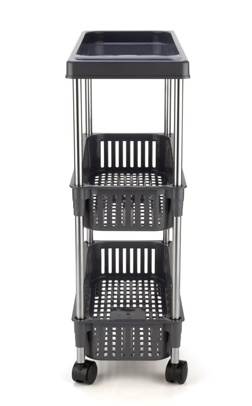 Finner 3 Layer Kitchen Storage Slim Trolley with Wheel and Handle Rolling Utility Cart Plastic and Stainless Steel Pipe Storage Organizer Cart for Kitchen Household Workshop Grey - Image 3