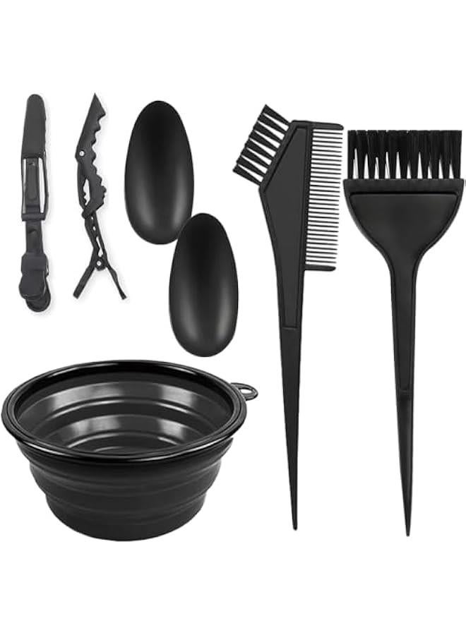7Pcs Hair Dye Coloring Kit Foldable Hair Color Mixing Bowls Hair Agitator Hair Dye Brush Coloring Applicator Brushes Ear Cover Hairpin For Hair Dye Hair Bleaching Tools (Black） - Image 1