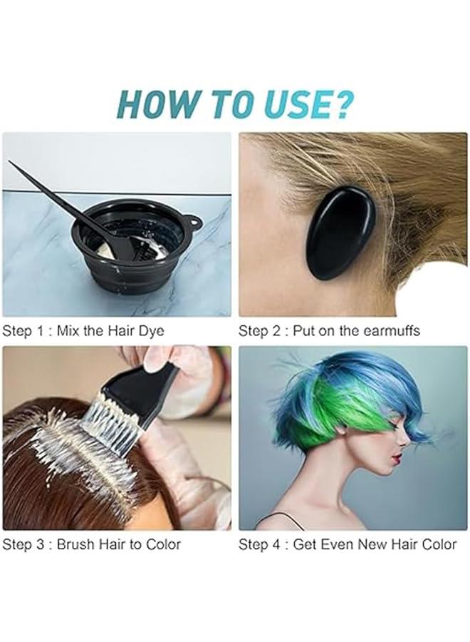 7Pcs Hair Dye Coloring Kit Foldable Hair Color Mixing Bowls Hair Agitator Hair Dye Brush Coloring Applicator Brushes Ear Cover Hairpin For Hair Dye Hair Bleaching Tools (Black） - Image 5