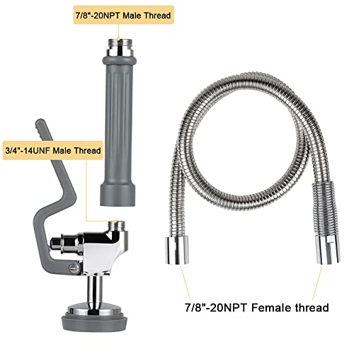 TNROTED 38 Inch Pre Rinse Hose with Sprayer Valve Commercial Faucet Flexible Hose with Spray Head Replacement Kit for Commercial Restaurant Kitchen Sink Faucet Grey - Image 3